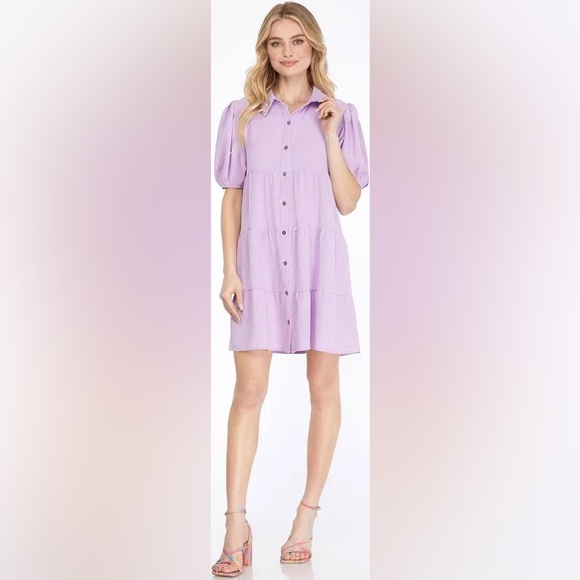 She + Sky Dresses & Skirts - She + Sky Lavender Tiered Collared Shirtdress Size Large NWT